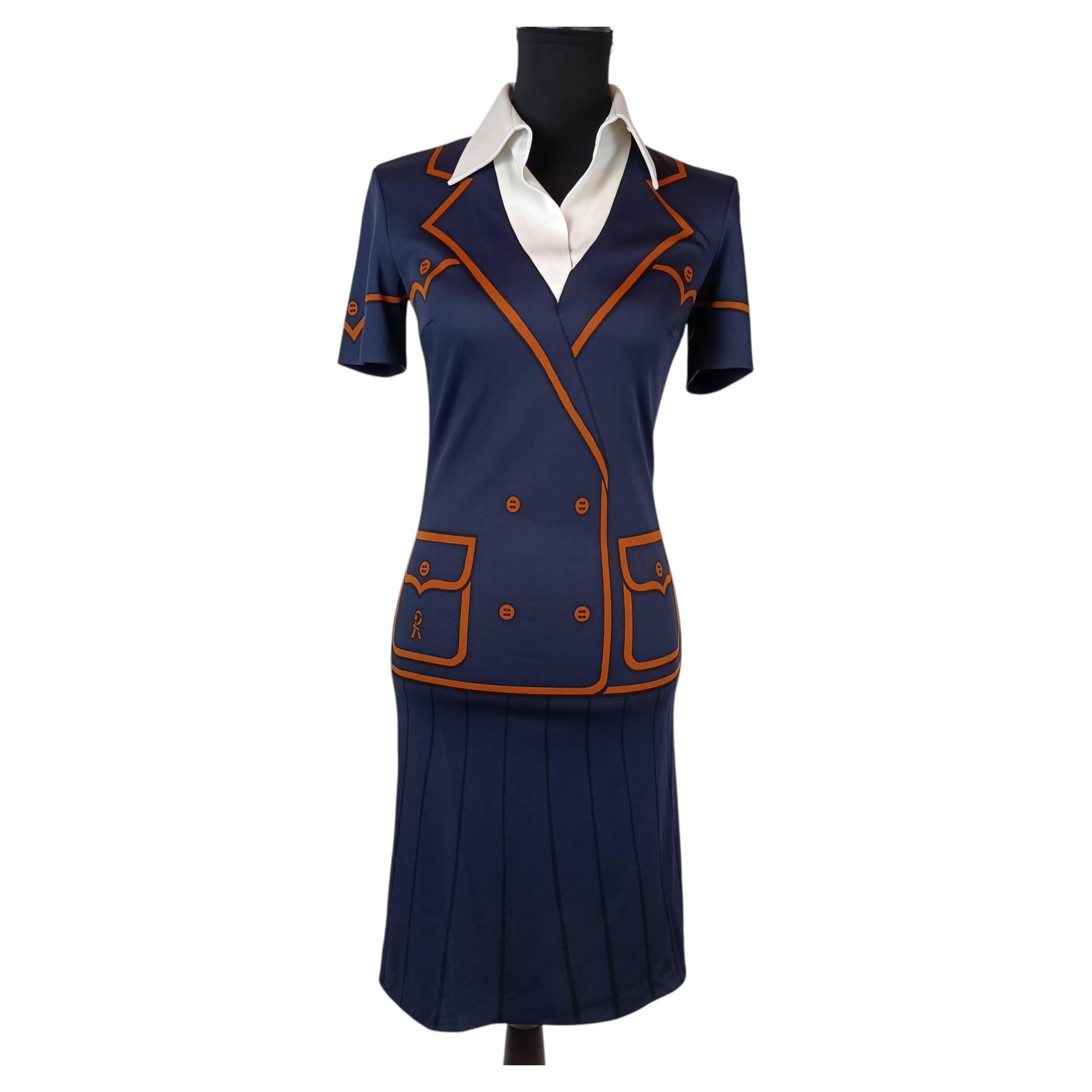 Roberta di Camerino blue dress trompe l'oeil vintage 1990s