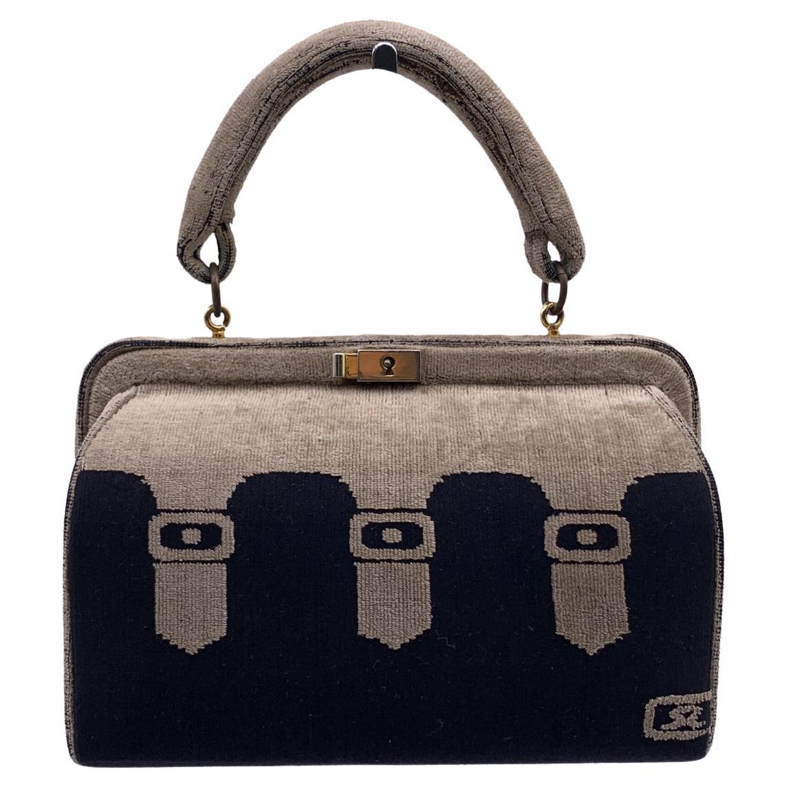 Roberta Di Camerino Vintage Beige and Black Velvet Doctor Bag Handbag