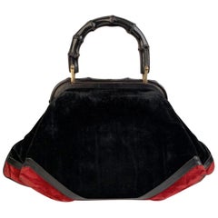 Roberta Di Camerino Vintage Black Velvet Bamboo Handle Handbag