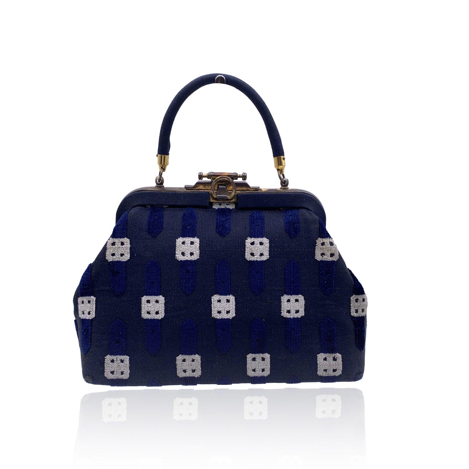 Roberta Di Camerino Vintage Blue Cut Out Velvet Handbag Bag In Good Condition In Rome, Rome