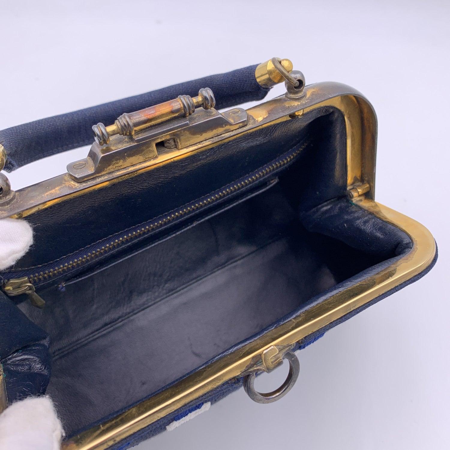 Women's Roberta Di Camerino Vintage Blue Cut Out Velvet Handbag Bag