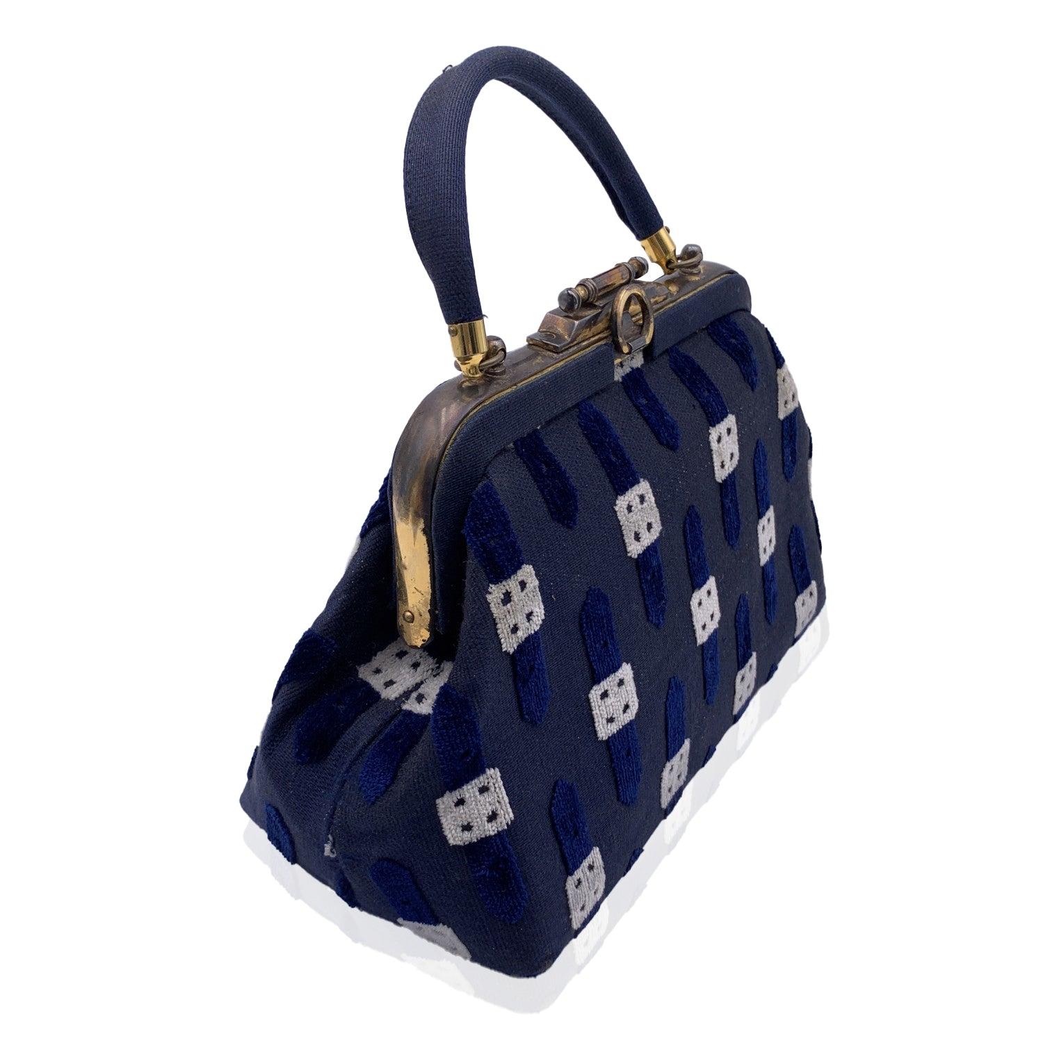 Roberta Di Camerino Vintage Blue Cut Out Velvet Handbag Bag 3