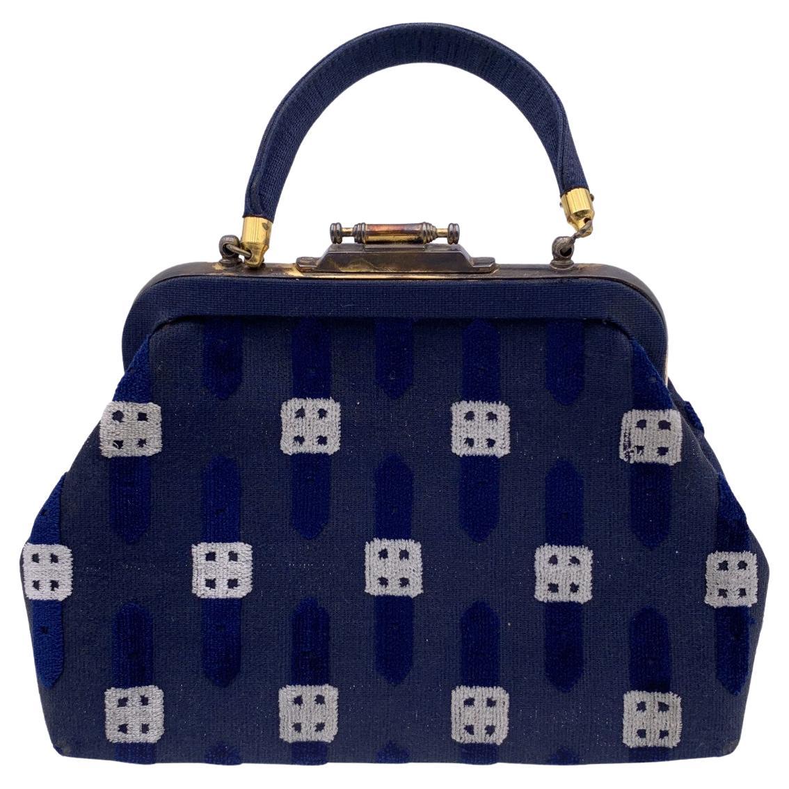 Roberta Di Camerino Vintage Blue Cut Out Velvet Handbag Bag