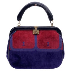 Roberta Di Camerino Vintage Blue Red Velvet Doctor Bag Handbag