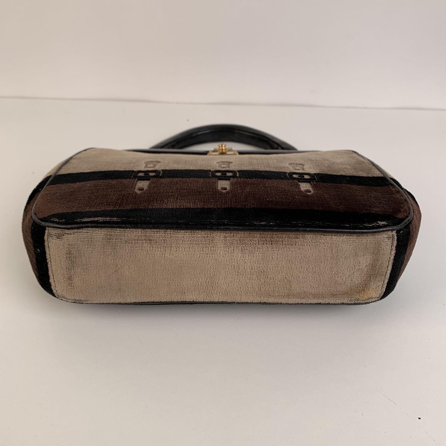 Black Roberta Di Camerino Vintage Brown Beige Cut Out Velvet Framed Handbag