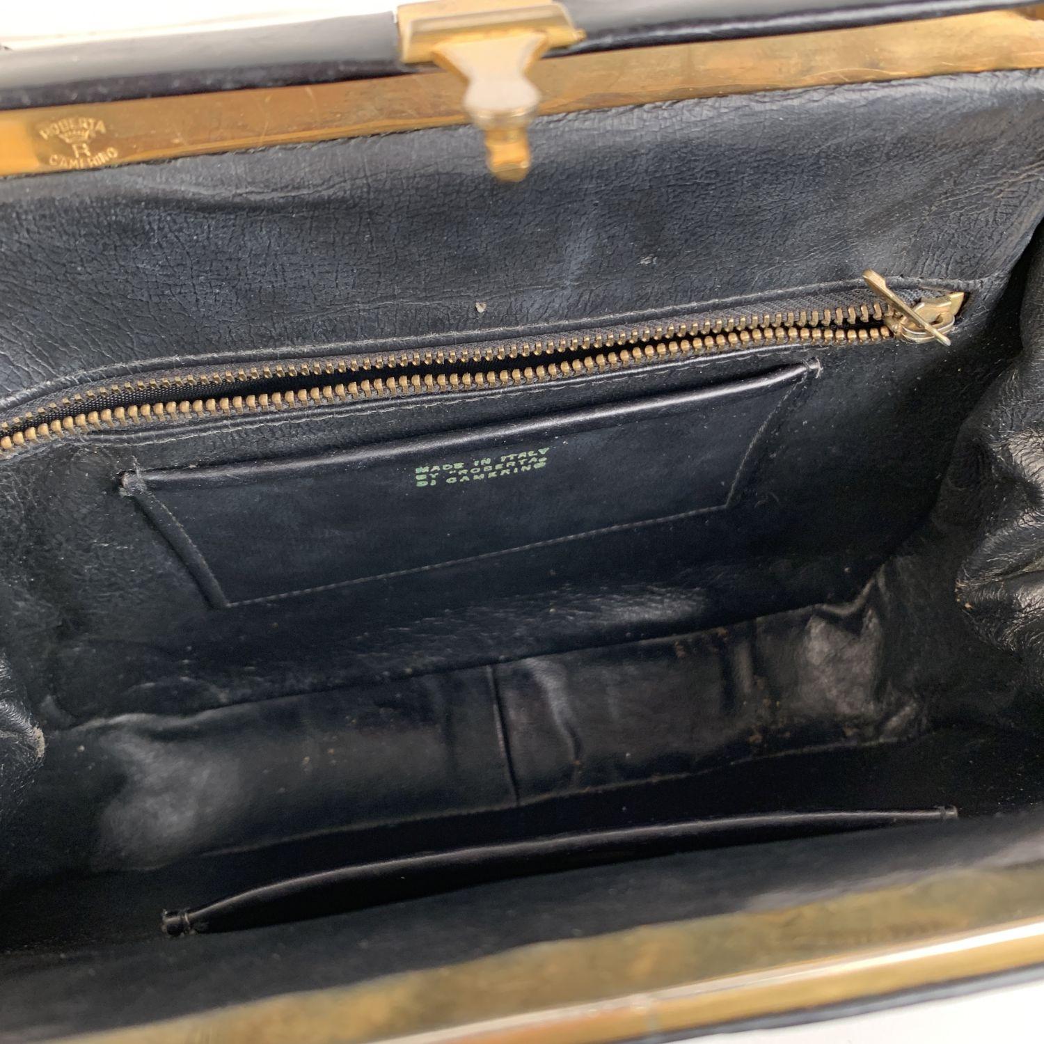 Roberta Di Camerino Vintage Brown Beige Cut Out Velvet Framed Handbag In Good Condition In Rome, Rome