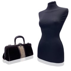 Roberta Di Camerino Vintage Brown Beige Velvet Bagonghi Doctor Bag