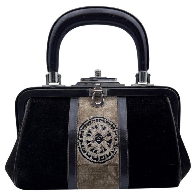 Roberta Di Camerino Vintage Brown Beige Velvet Bagonghi Doctor Bag For Sale  at 1stDibs