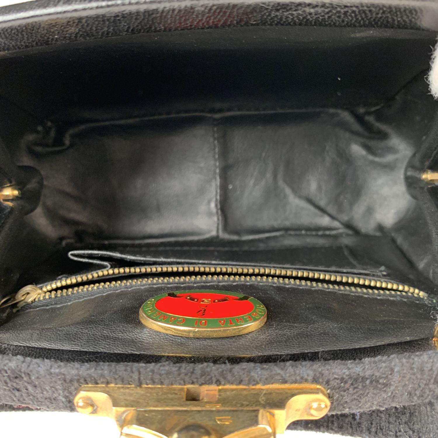 Black Roberta Di Camerino Vintage Brown Beige Velvet Framed Handbag