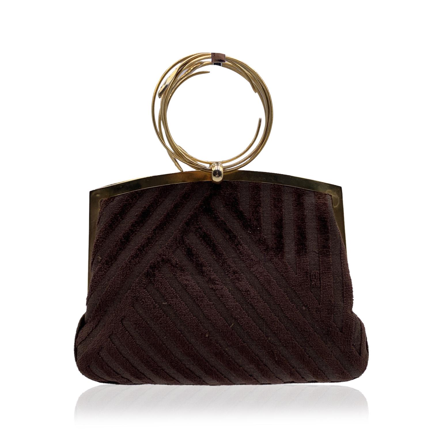 Roberta Di Camerino Vintage Brown Cut Velvet Bracelet Handbag Bag In Excellent Condition In Rome, Rome