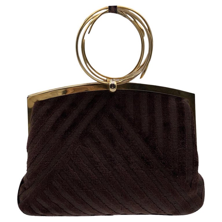 Roberta Di Camerino Vintage Brown Cut Velvet Bracelet Handbag Bag For Sale  at 1stDibs