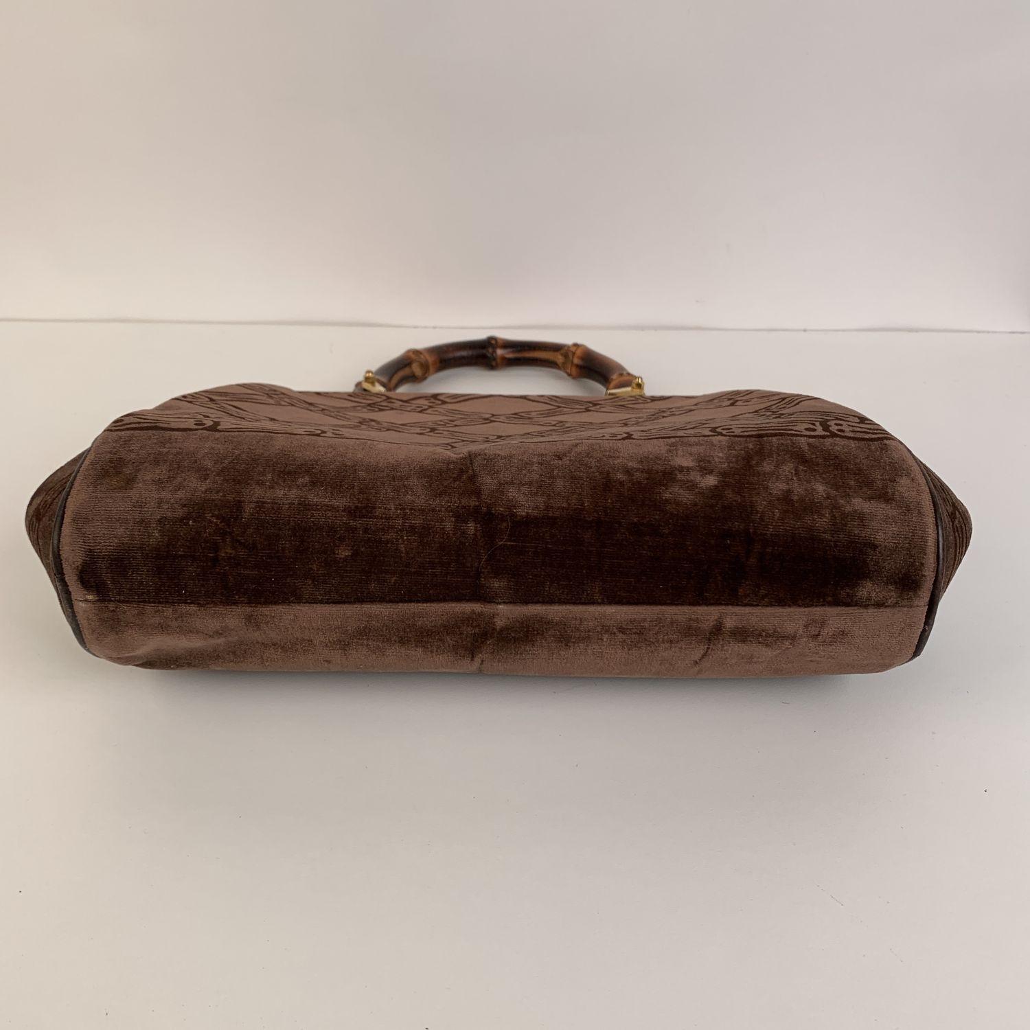 Black Roberta Di Camerino Vintage Brown Velvet Bamboo Handle Handbag