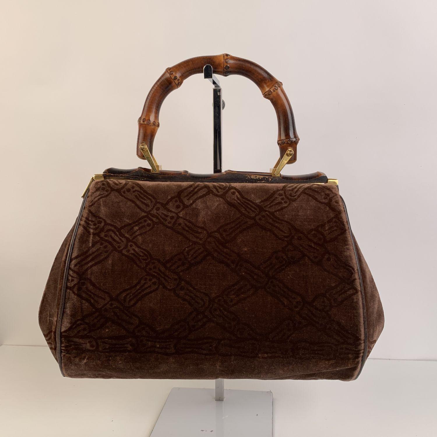 Roberta Di Camerino Vintage Brown Velvet Bamboo Handle Handbag In Good Condition In Rome, Rome