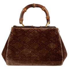 Roberta Di Camerino Vintage Brown Velvet Bamboo Handle Handbag