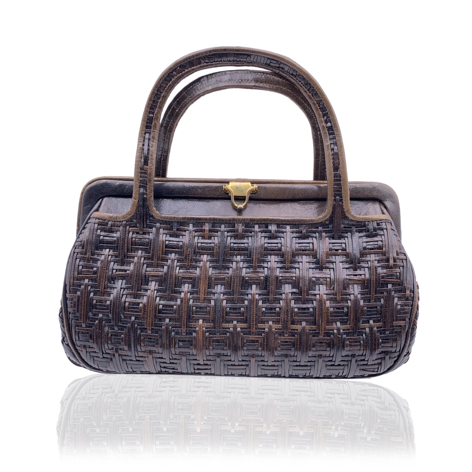 Roberta Di Camerino Vintage Brown Woven Leather Handbag In Good Condition In Rome, Rome