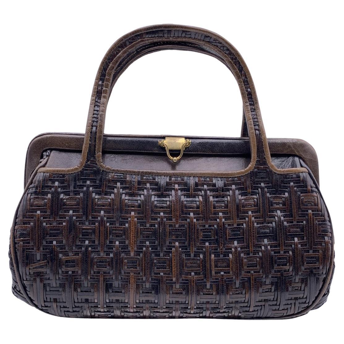 Roberta Di Camerino Vintage Brown Woven Leather Handbag
