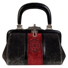 Roberta Di Camerino Vintage Gray Red Velvet Bagonghi Doctor Bag