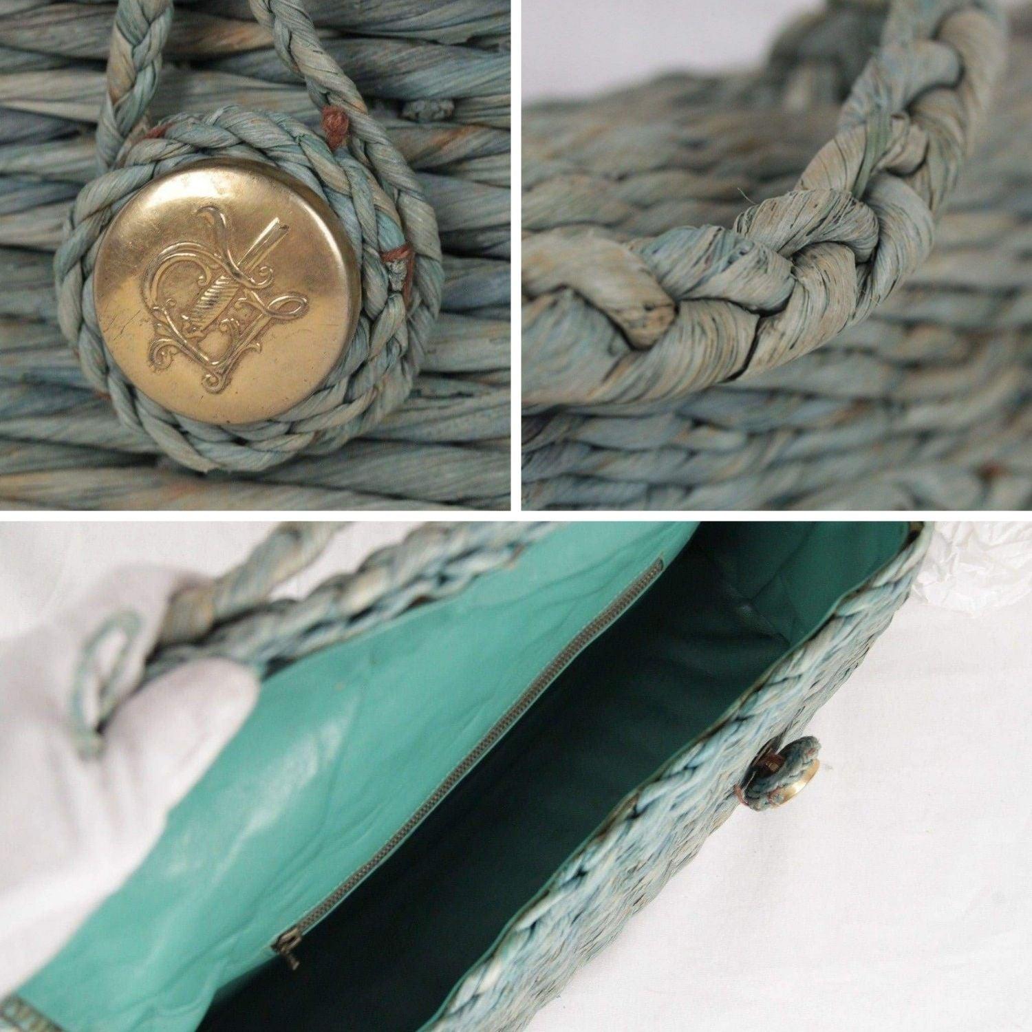 Roberta di Camerino Vintage Green Woven Raffia Straw Handbag Bag For Sale 1