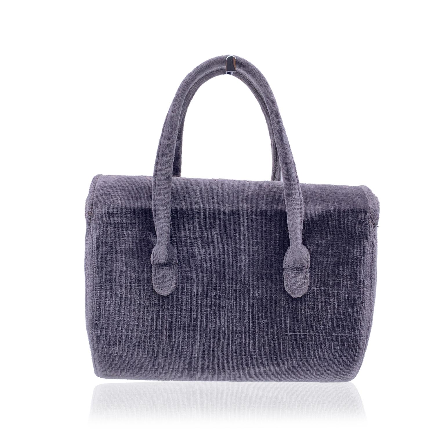 Roberta Di Camerino Vintage Grey Cut Out Velvet Handbag Bag In Excellent Condition In Rome, Rome