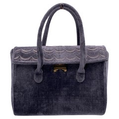 Roberta Di Camerino Vintage Grey Cut Out Velvet Handbag Bag