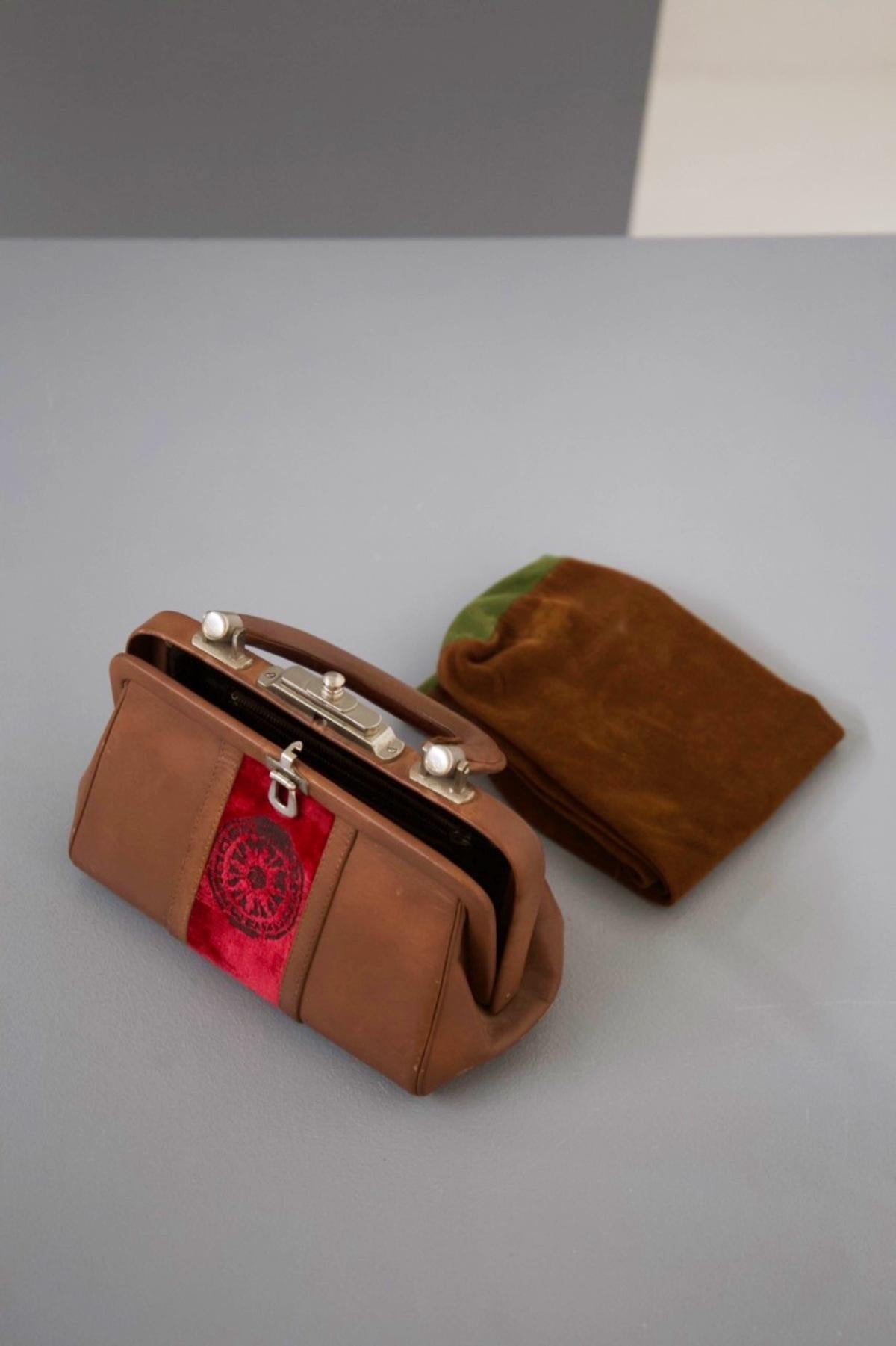 Roberta Di Camerino Vintage Leather and Velvet Bag For Sale 1