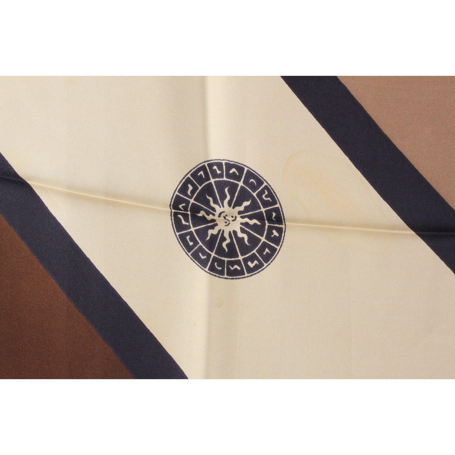 Roberta Di Camerino Vintage Navy Blue Brown Beige Silk Scarf 2