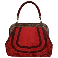 Roberta Di Camerino Vintage Red Cut Out Velvet Framed Handbag