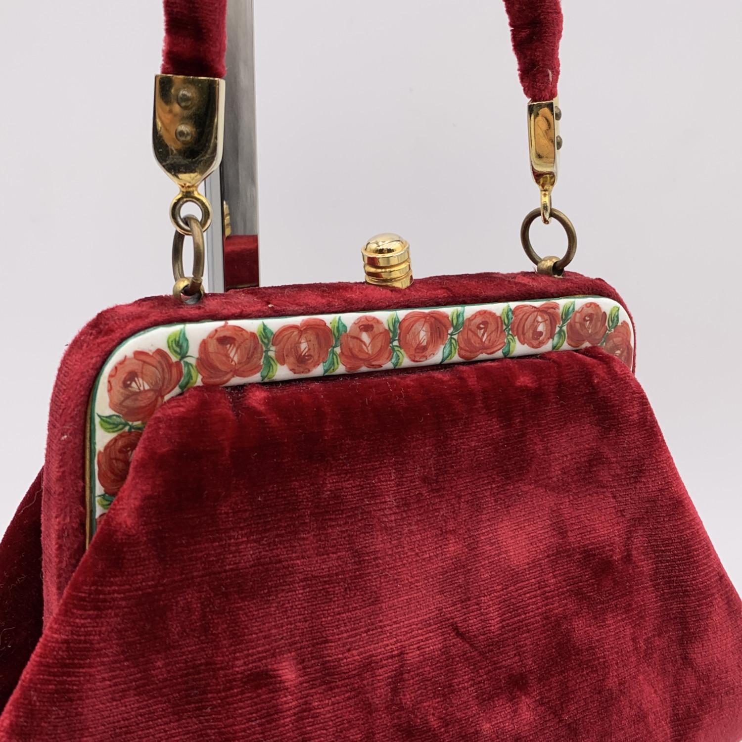 Roberta Di Camerino Vintage Red Velvet Enamel Trapeze Handbag 1