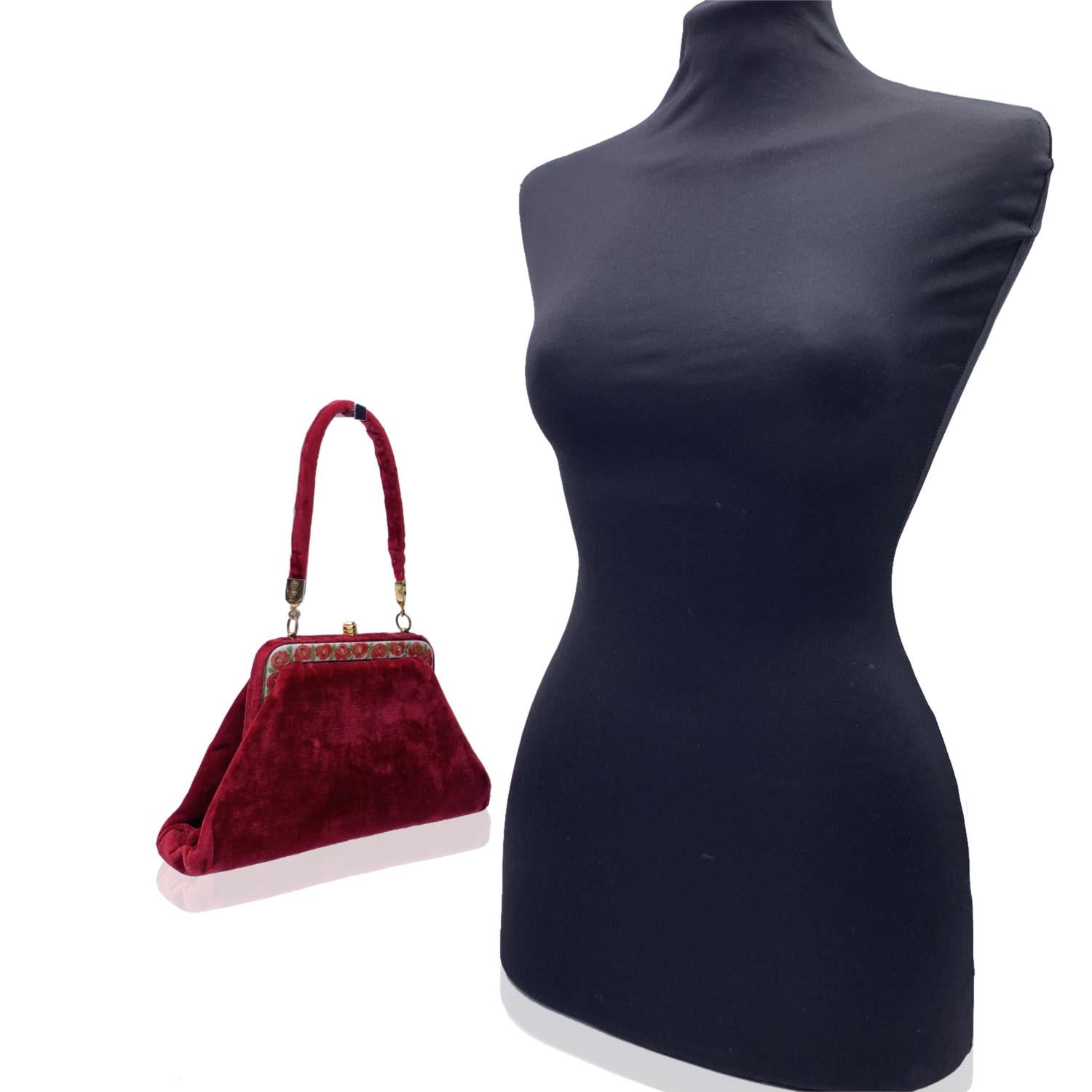 Roberta Di Camerino Vintage Red Velvet Enamel Trapeze Handbag 2