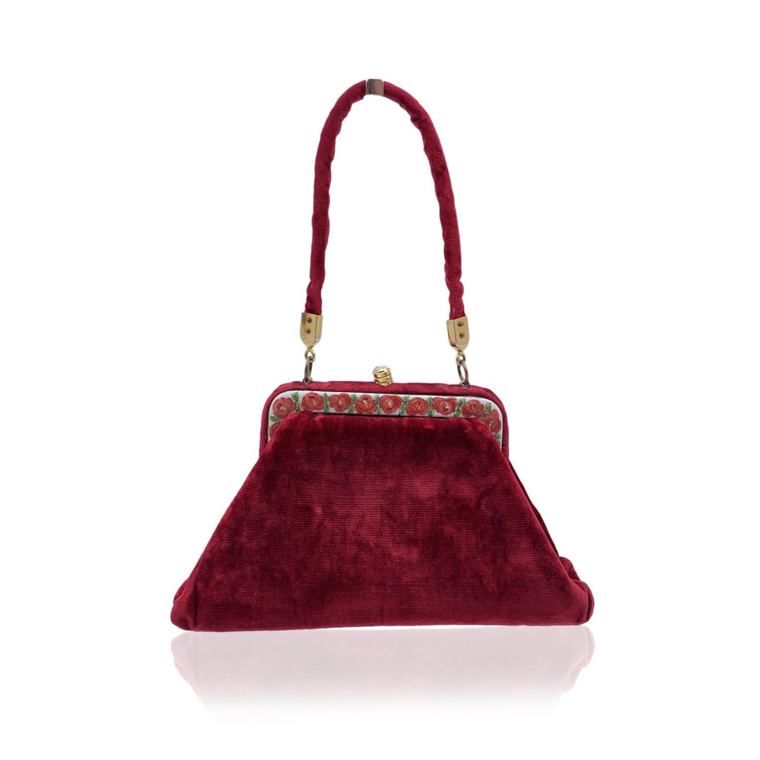 Roberta Di Camerino Vintage Red Velvet Enamel Trapeze Handbag 3