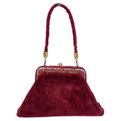 Roberta Di Camerino Vintage Red Velvet Enamel Trapeze Handbag