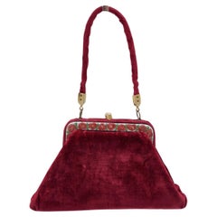 Roberta Di Camerino Vintage Red Velvet Enamel Trapeze Handbag