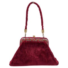 Roberta Di Camerino - Sac à main trapèze vintage en velours rouge émaillé