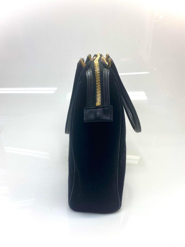 Roberta Di Camerino Vintage Striped Velvet Brown/Black/Yellow Tote Handbag In Excellent Condition For Sale In Palm Beach, FL