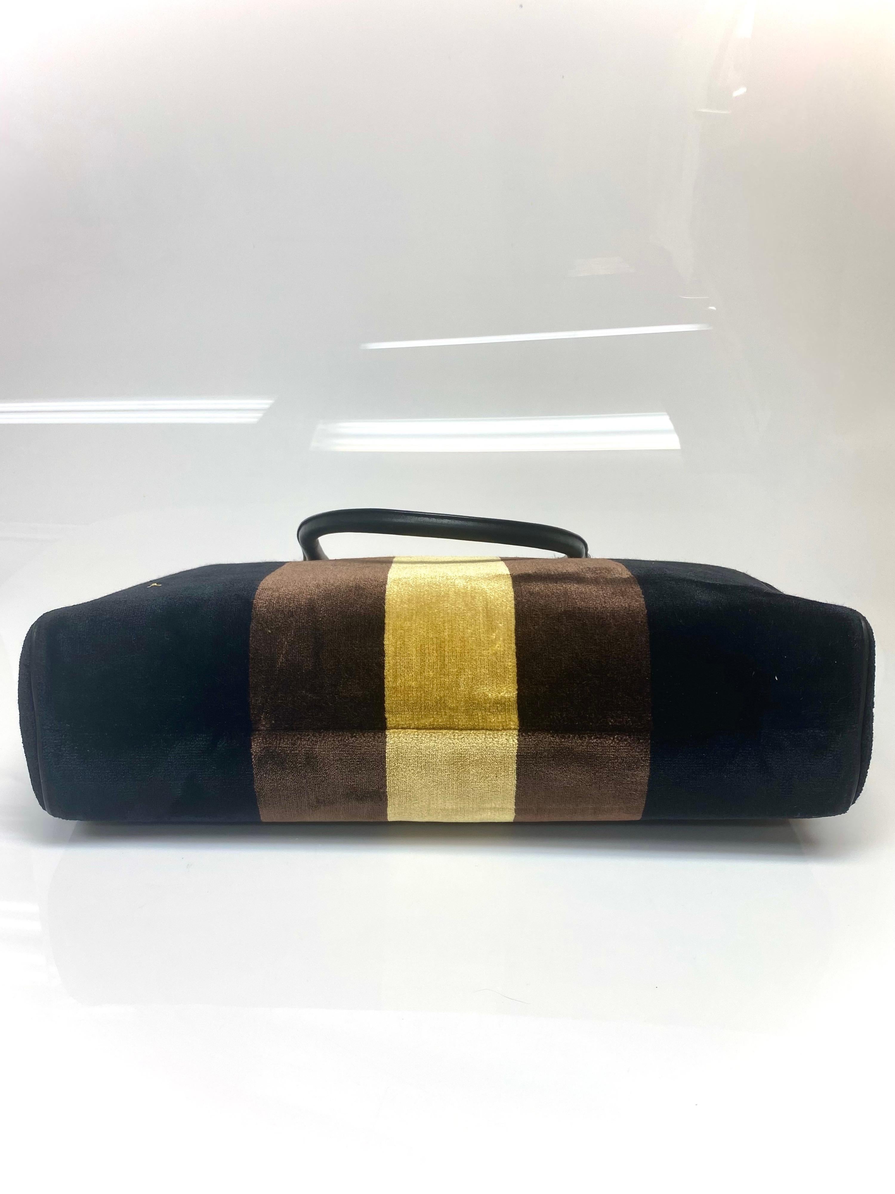 Roberta Di Camerino Vintage Striped Velvet Brown/Black/Yellow Tote Handbag In Excellent Condition In West Palm Beach, FL