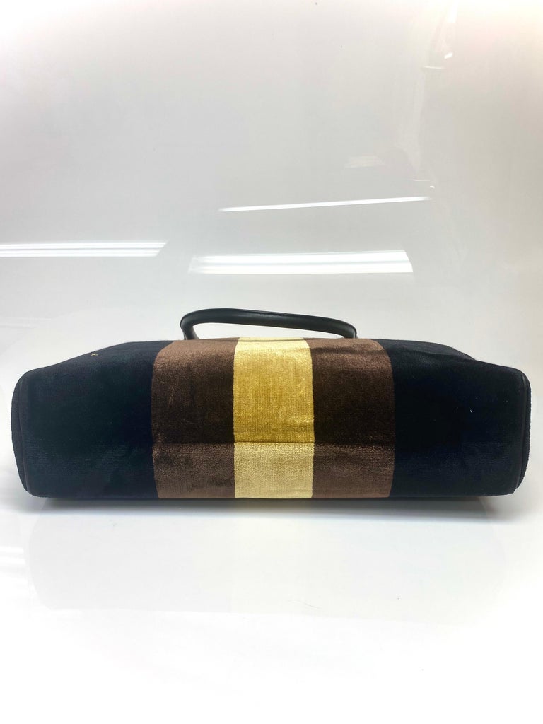 Roberta Di Camerino Vintage Striped Velvet Brown/Black/Yellow Tote Handbag For Sale 2