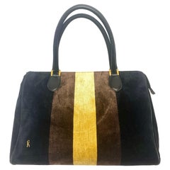 Roberta Di Camerino - Borsetta in velluto vintage a righe marrone/nero/giallo