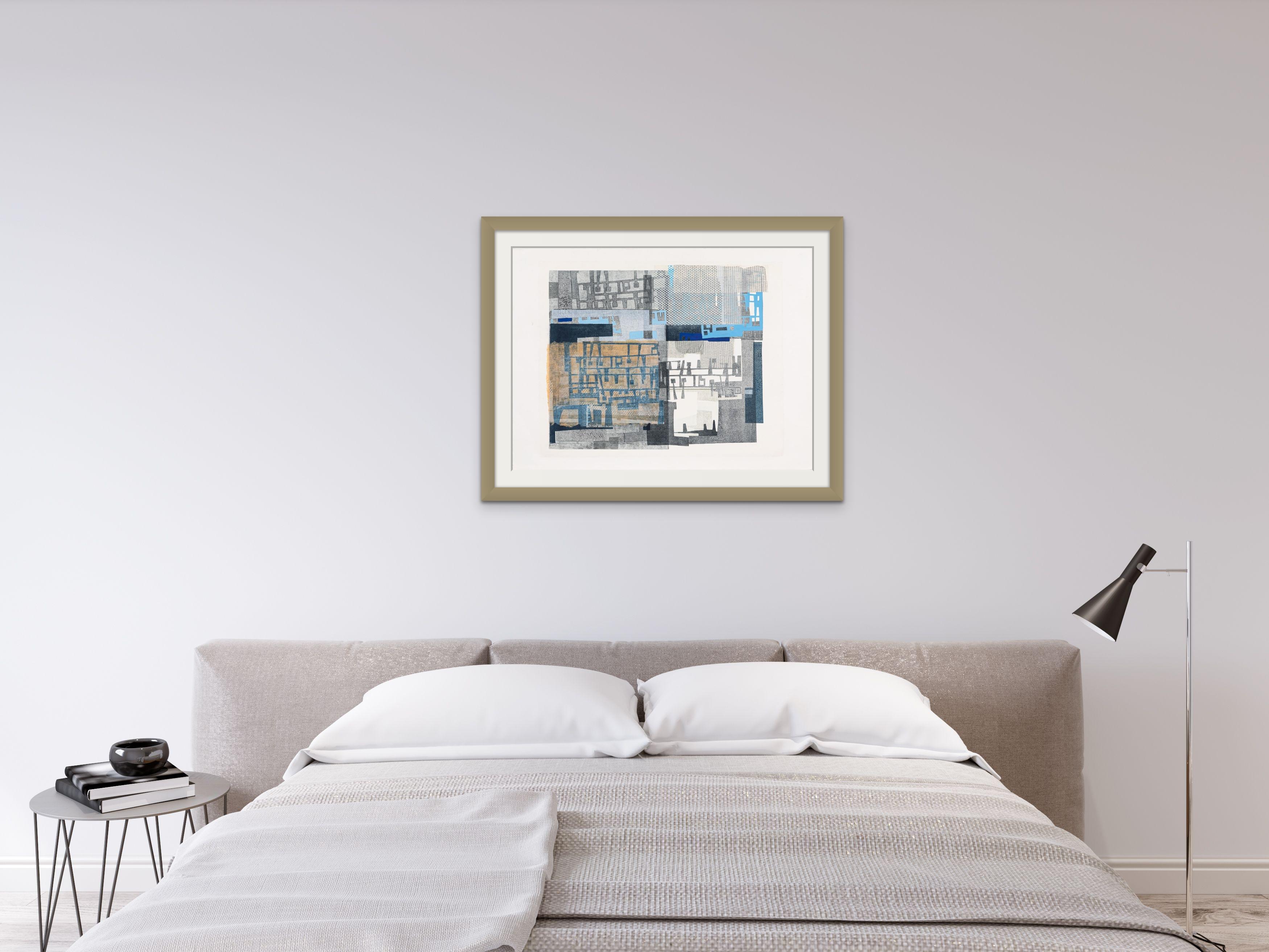 Complementary Blocks - Abstract Print in Blue White Orange 4