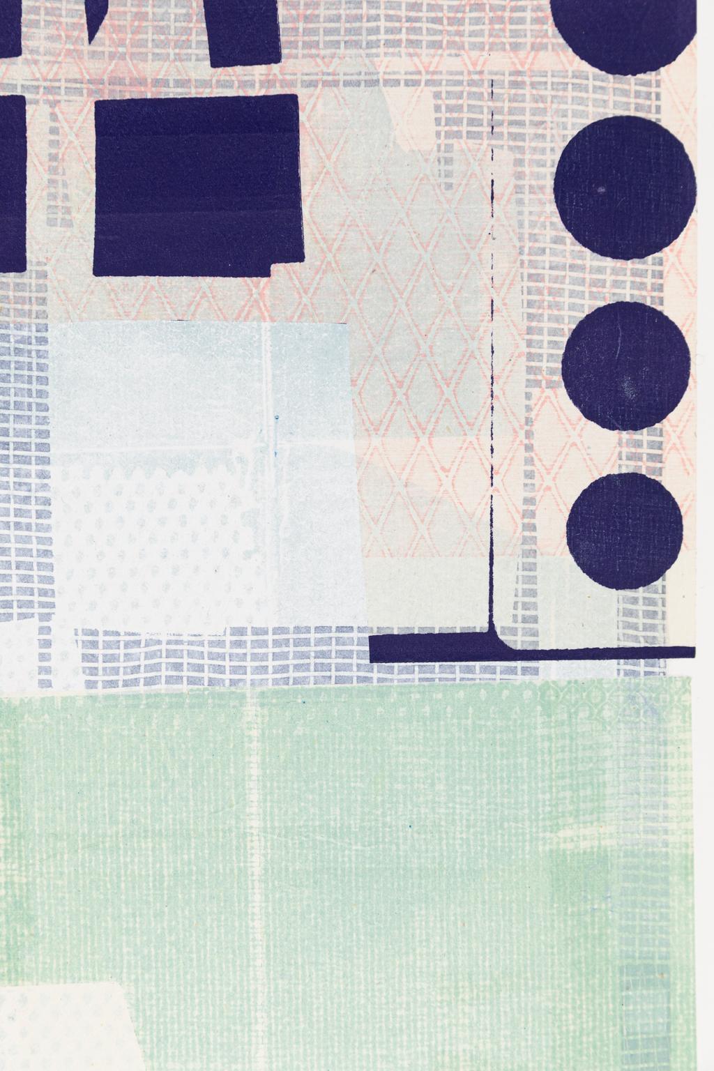 Feminine Spaces - Abstract Print in Purple Blue and White Circles Squares 2