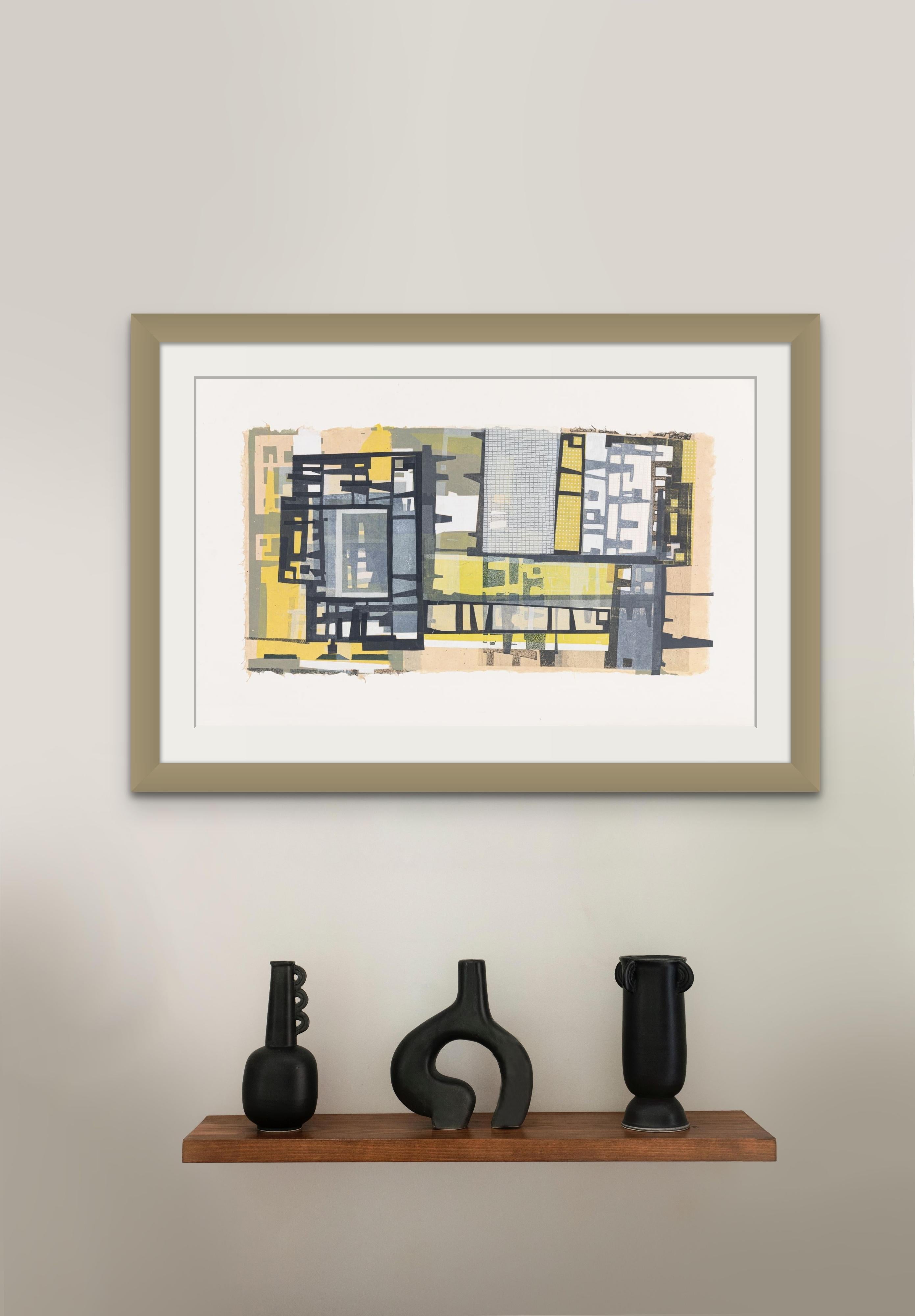 Midcentury Blocks - Abstract Print in Navy Yellow Peach Mid Mod Inspired 4