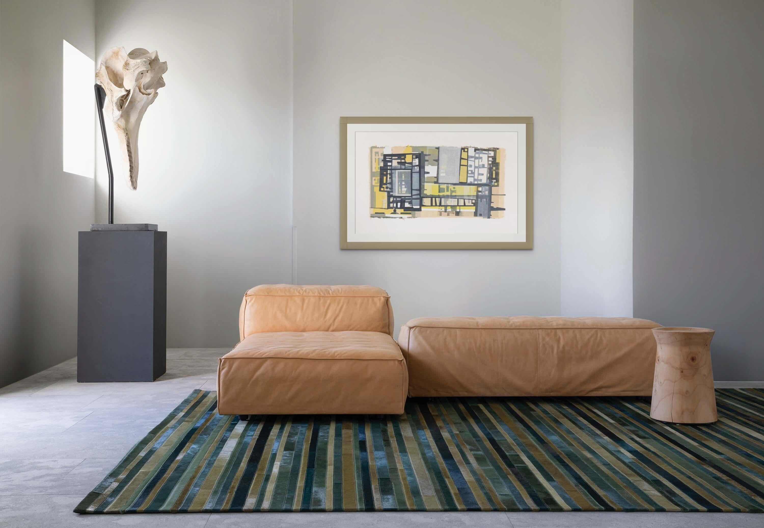 Midcentury Blocks - Abstract Print in Navy Yellow Peach Mid Mod Inspired 5