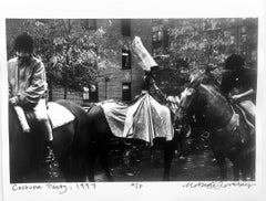 Costume Party, Black and White Photograph of Horseback Riders New York 1990s