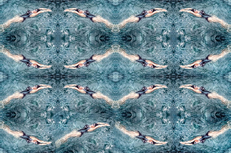 Double Helix, Swimmer, Contemporary Color Photography, Oversized Art Framed - Gray Figurative Photograph by Roberta Fineberg