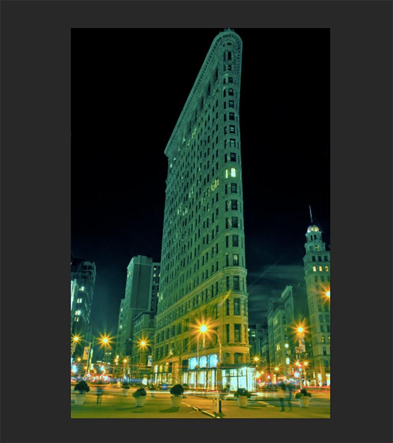 The Flatiron, New York City, Contemporary Color Night Photograph of Architecture - Black Color Photograph by Roberta Fineberg