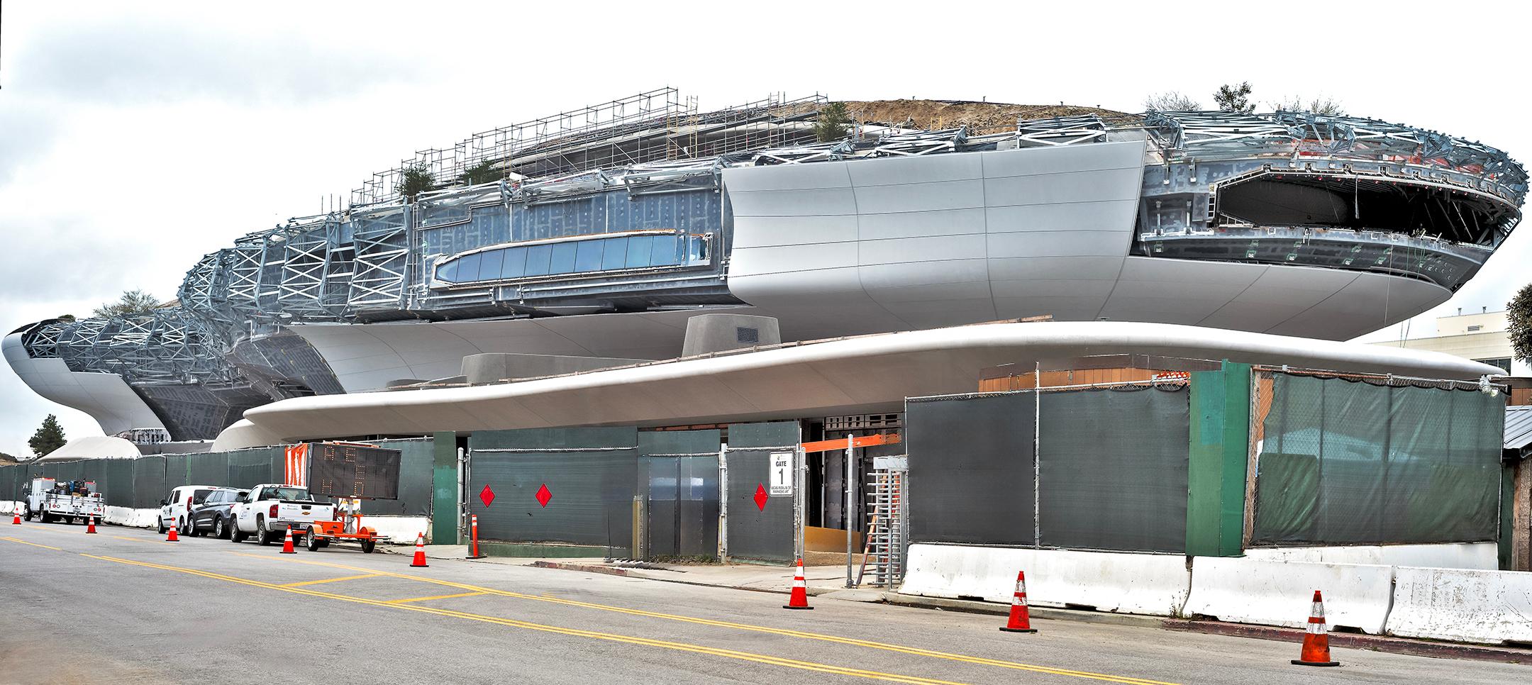 Lucas Museum in Construction, Los Angeles, 2024
by Roberta Fineberg (RF)
14 x 30 in. archival pigment print

For the Lucas Museum in Construction, Roberta Fineberg translates her vision of a museum as a monument to creativity.  For the construction