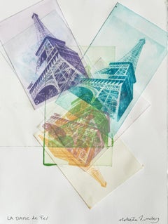 París, Francia, Torre Eiffel, Colorido Arte y Diseño Mixto Impresión Original