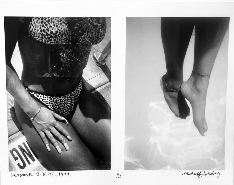 Roberta Fineberg Black and White Photograph - Leopard Bikini, New York 1990s, Black and White Creative PortraIt Photography
