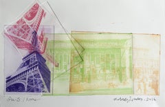 Paris and Rome, Multi-Colored Mixed-Media Art and Design Original Print