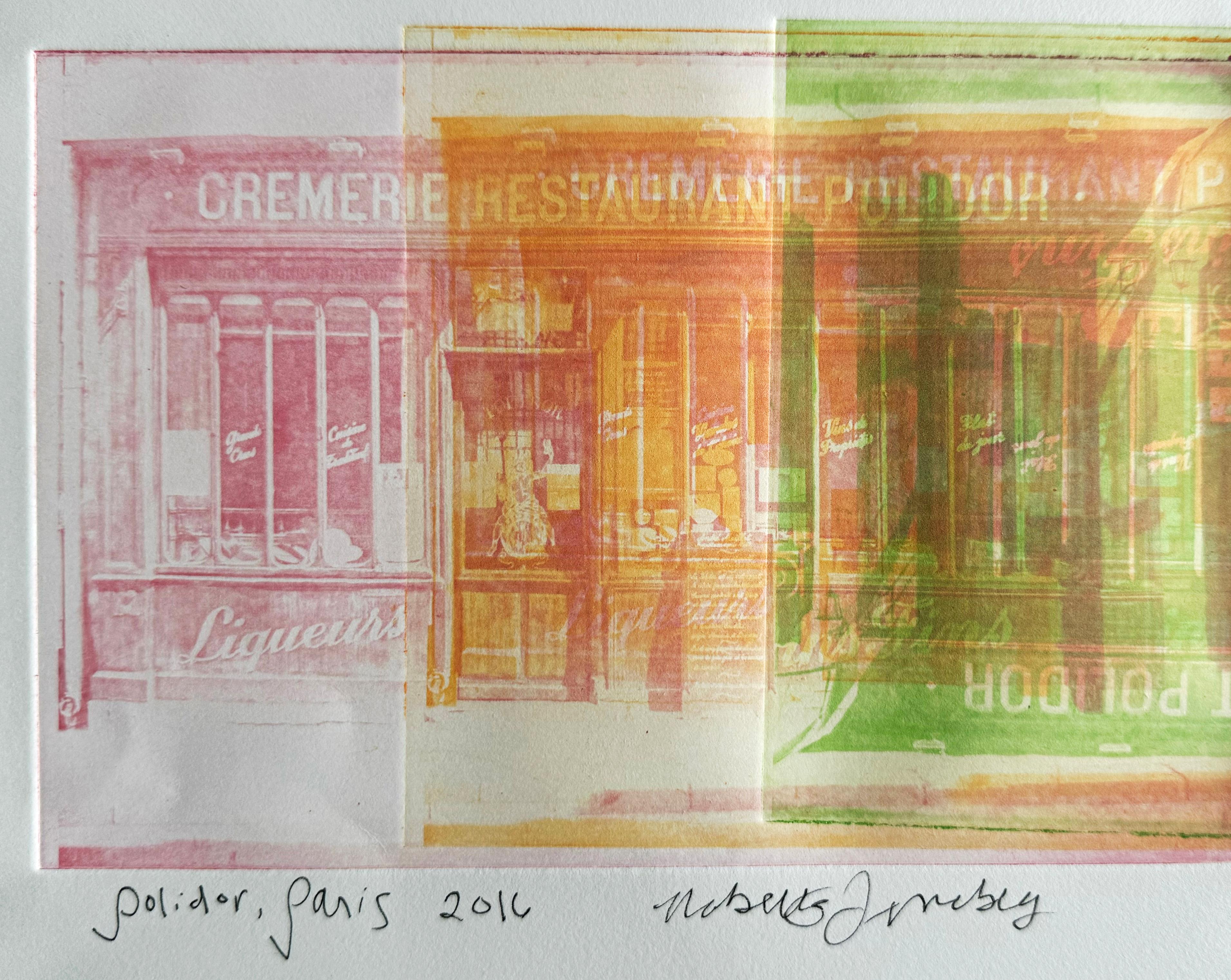 Polidor, Parigi, Francia, Stampa colorata d'arte e design a tecnica mista - Landscape Print Beige di Roberta Fineberg