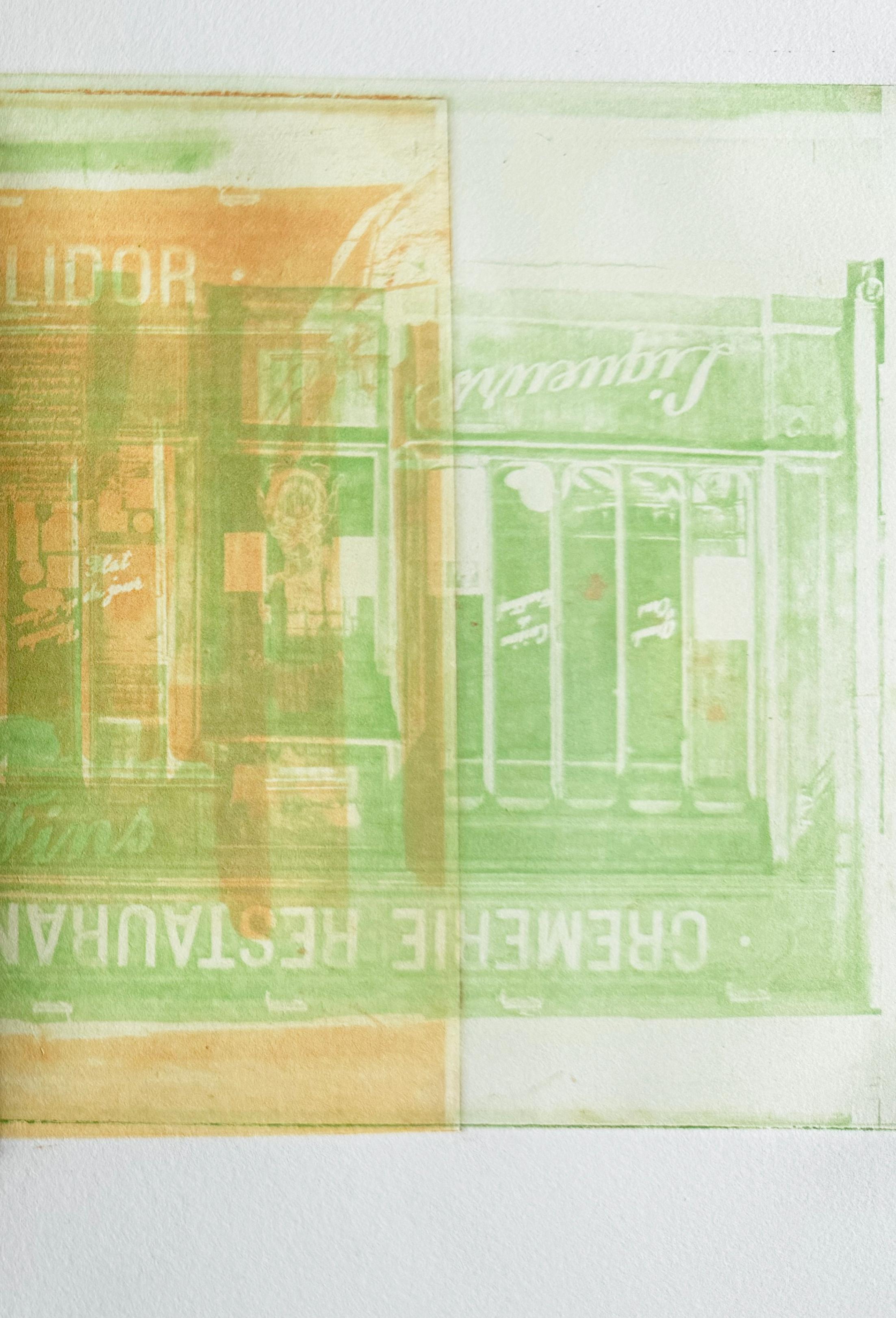 Nella serie di stampe originali di Art/One dell'artista, Polidor, Paris, 2016 di Roberta Fineberg è una monoprint in fotopolimero dai colori vivaci, rosa, verde e arancione, che cattura la vecchia Parigi. Conosciuto per la sua storia e l'atmosfera
